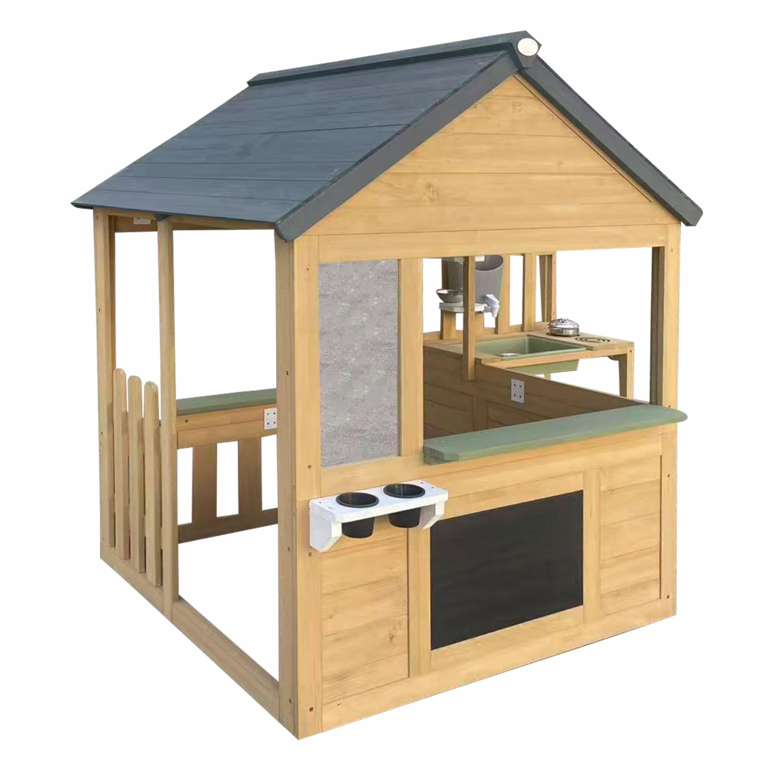 AXI Lizz Casetta per bambini in legno Marrone/Antracite con cucina giocattolo integrata