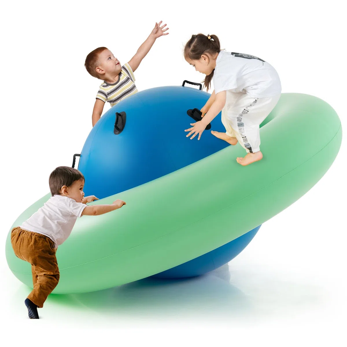 FANTASK Altalena gonfiabile a cupola per bambini, 223 cm, con 6 manici integrati (verde + blu)