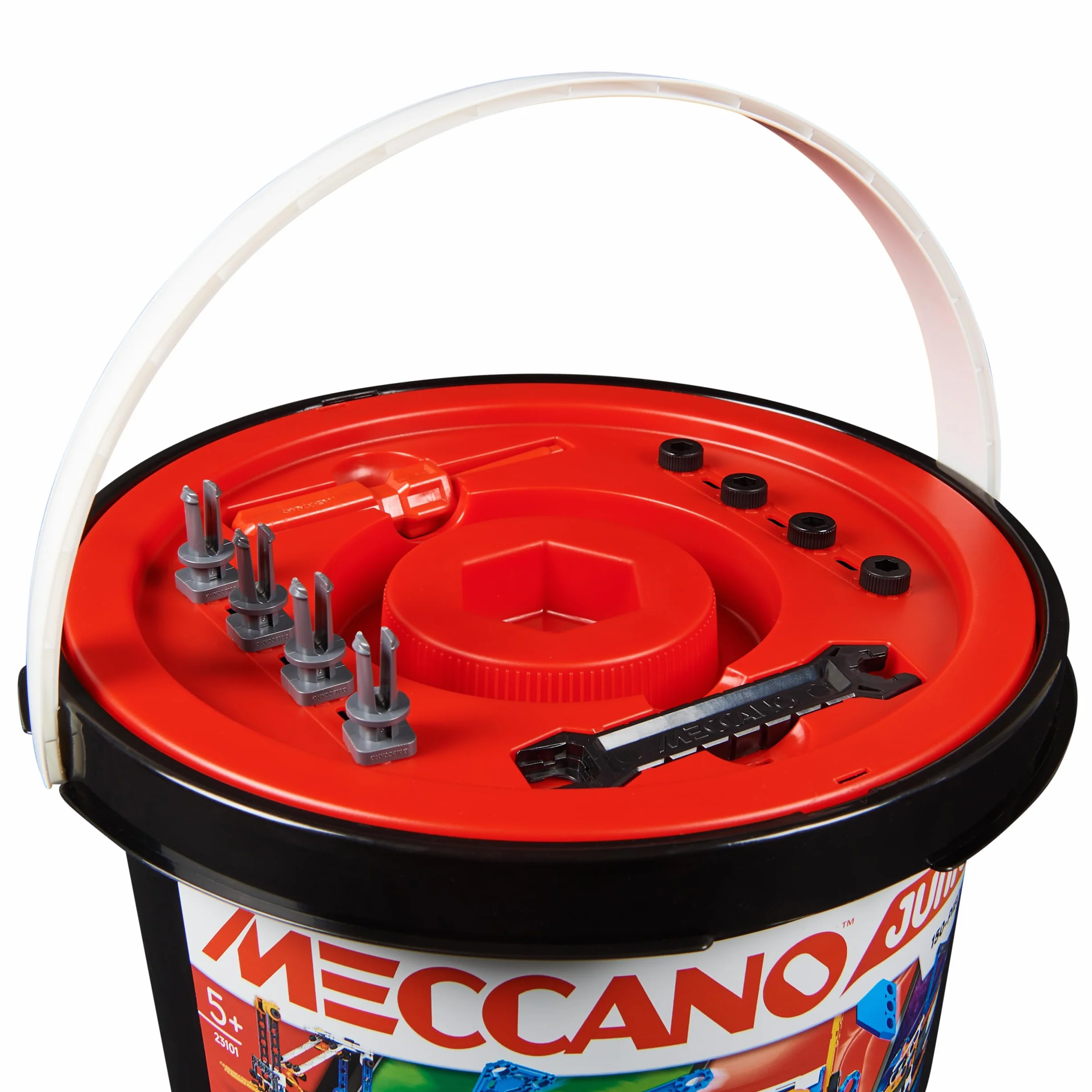 MECCANO - Barile da 150 Pezzi Junior - 5 Diversi Modelli da Costruire - Set di Costruzione con 2 Strumenti - Alternativa agli schermi - Giocattolo per Bambini 5 Anni e +