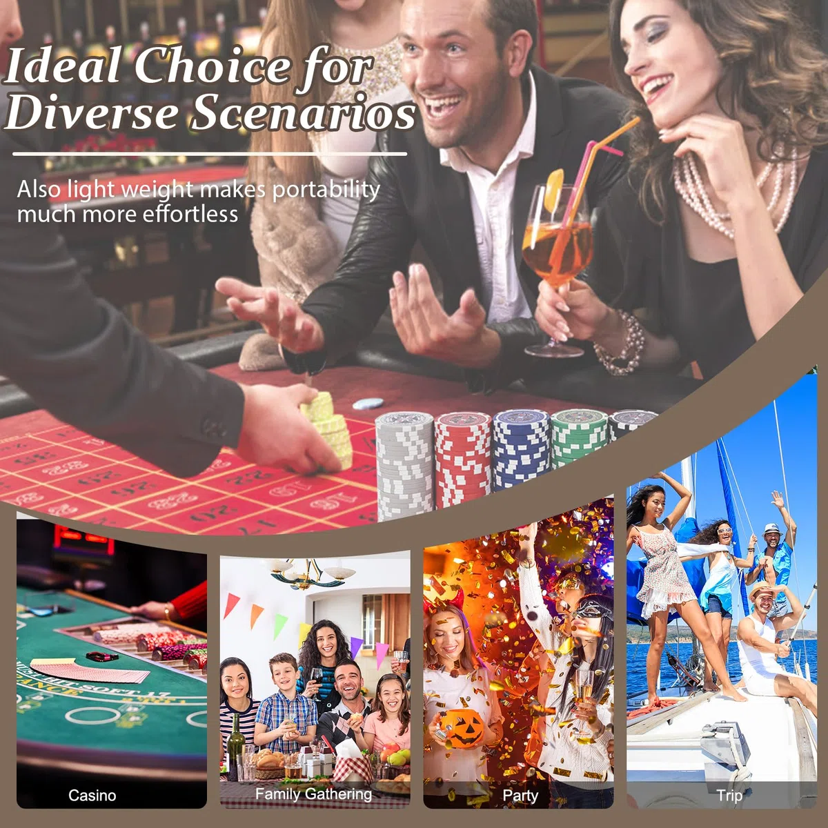 HOMASIS Set da Poker con 300 Chips, Valigetta da Poker con Serratura, Kit Poker con 2 Mazzi di Carte, 5 Dadi, 1 Bottone del Mazziere, Carte da Poker per Feste (Nero)