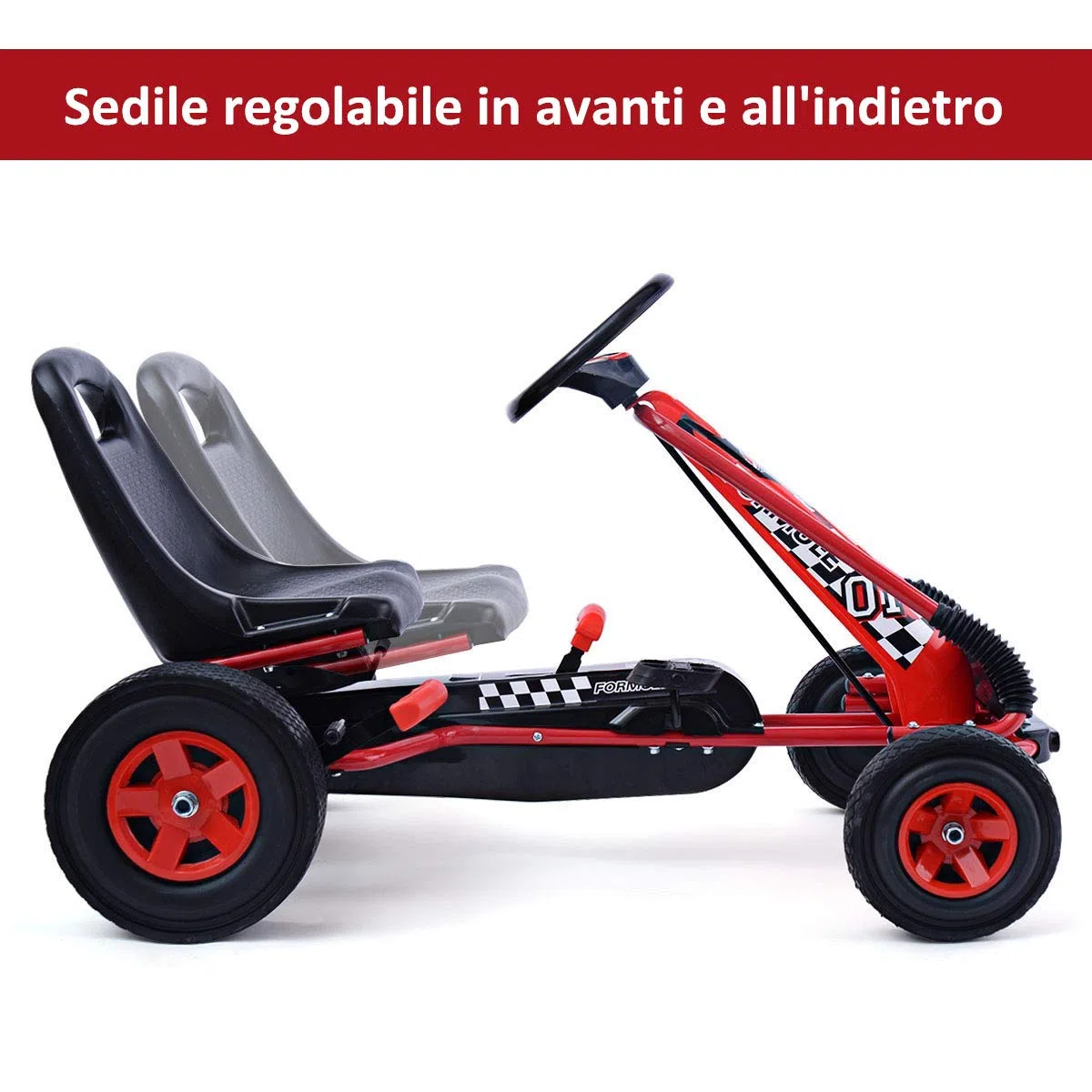 COSTWAY Go Kart a Pedali per Bambini 3-8 Anni, Sedile Regolabile, Freno a Mano, Portata 30 kg, Rosso