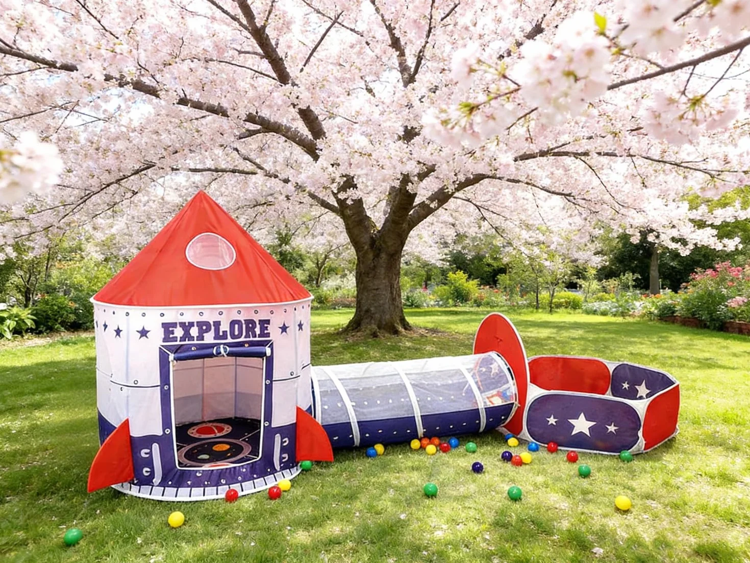 3 in 1 Bambini Tenda Gioco Tunnel Palla Buca Playhouse con Canestro da Basket Blu Scuro
