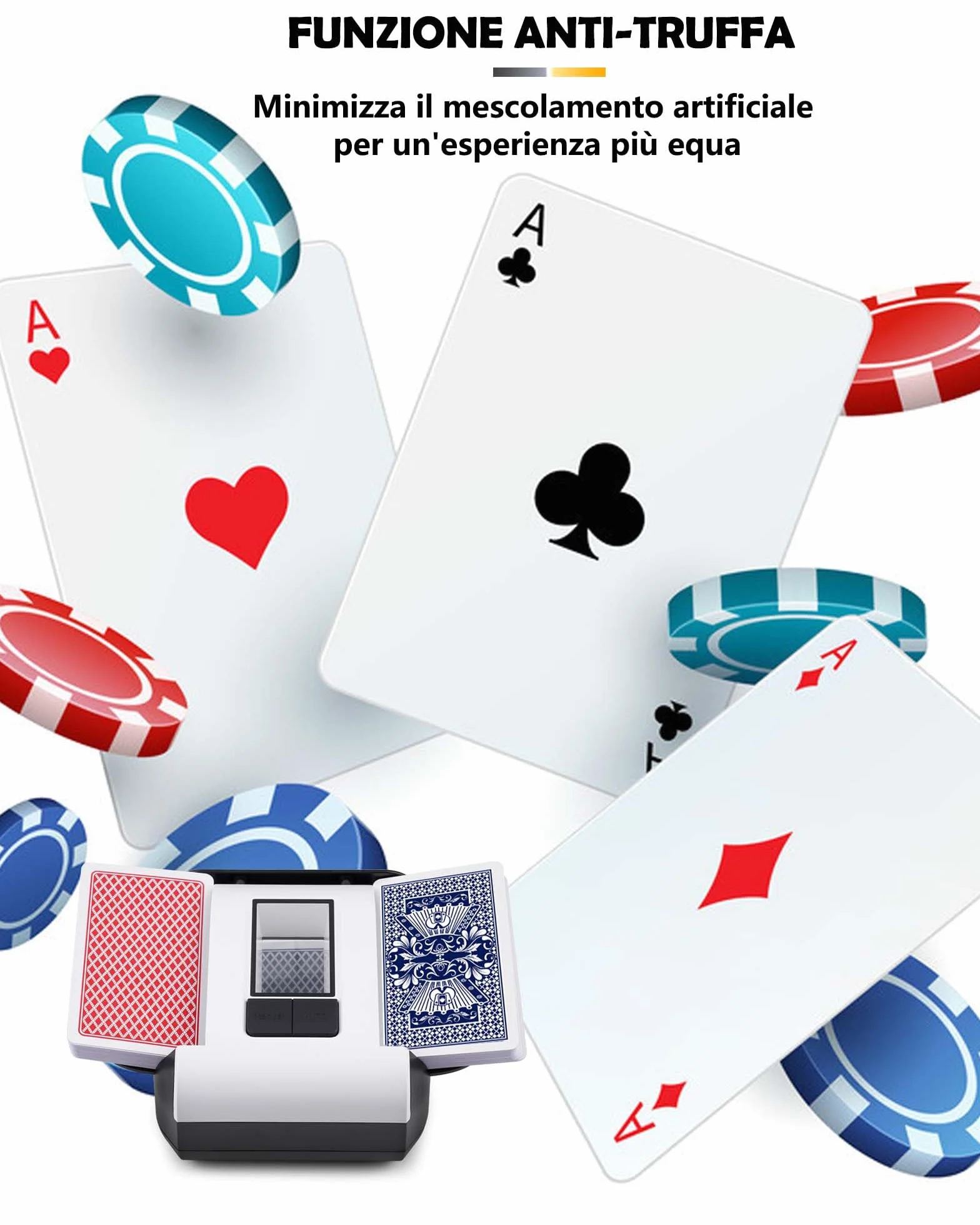 Mischia Carte Automatico, Mescolatore Carte da Gioco Elettrico per 1-2 Mazzi modalità Auto e Manuale Batteria Ricaricabile Basso Rumore per Poker Uno Skip-Bo Phase 10 Texas Hold'em Blackjack