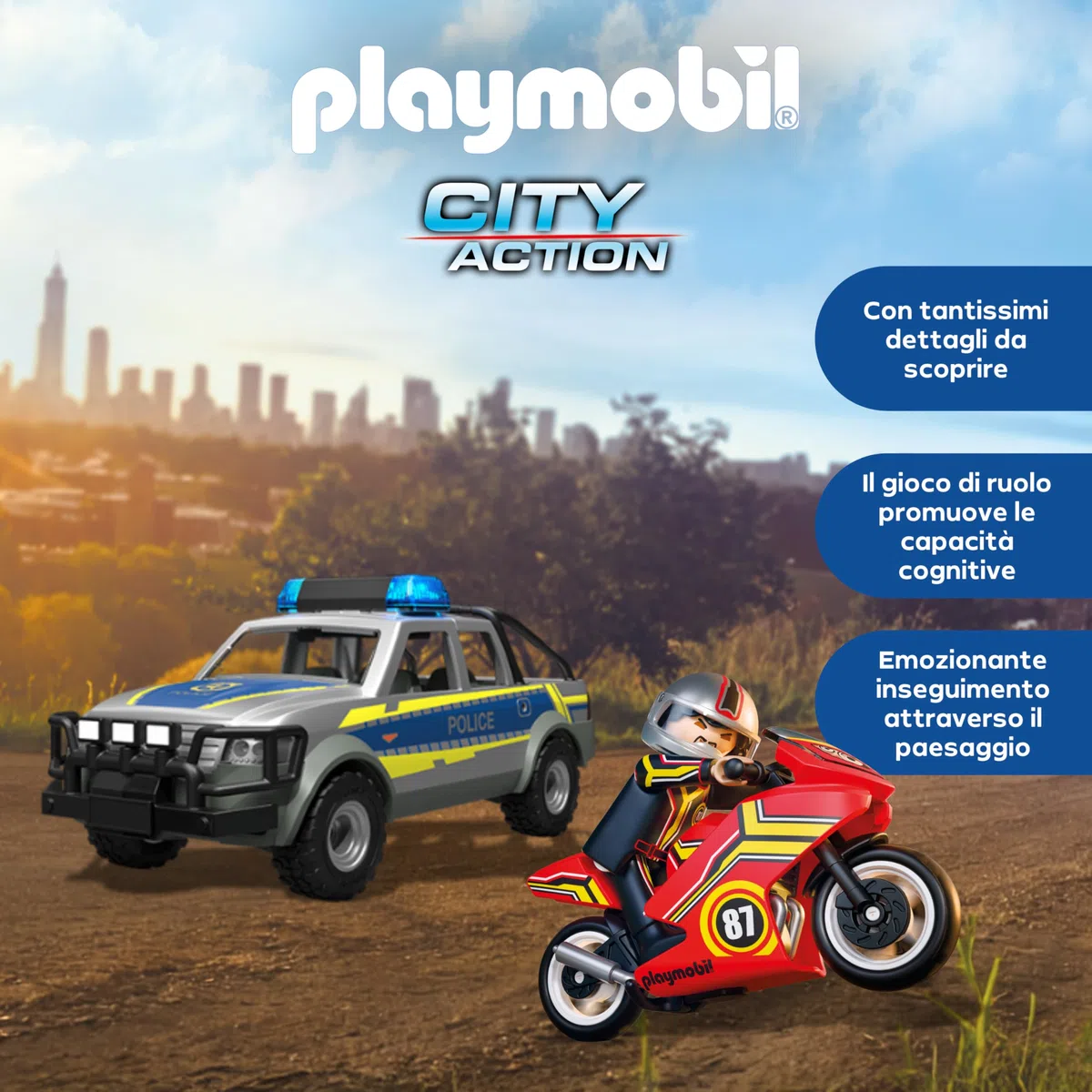 PLAYMOBIL Police Pick-Up Truck Pursuit Set da gioco con statuine, Inseguimento
