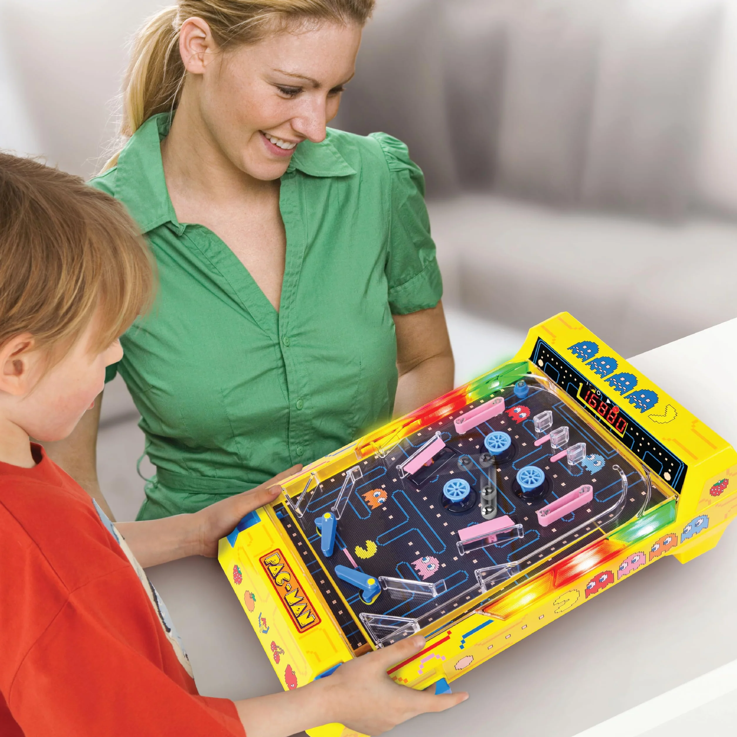 Pac-Man Flipper Elettronico da Tavolo Arcade, Luci e Suoni Originali, Segnapunti Digitale LCD, Gioco Pinball Retro Portatile per Bambini e Adulti, Idea Regalo Nostalgica Anni 80