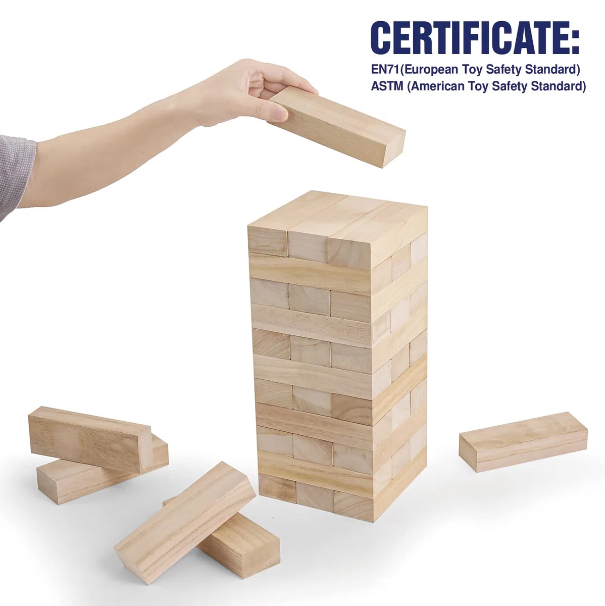 GOTHINK Torre di Legno Gioco Gigante 54 Blocchi di Legno Massello Apilabile 1.2m Gioco di Impilamento