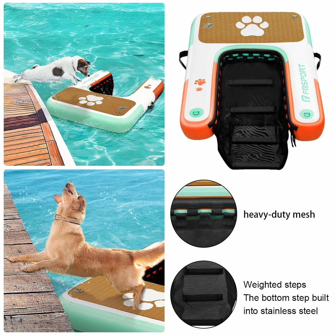 Rampa Gonfiabile per Cani per Accesso all'Acqua, Scala Galleggiante Antiscivolo in EVA per Piscine, Barche e Laghi, Supporta Cani fino a 100 kg