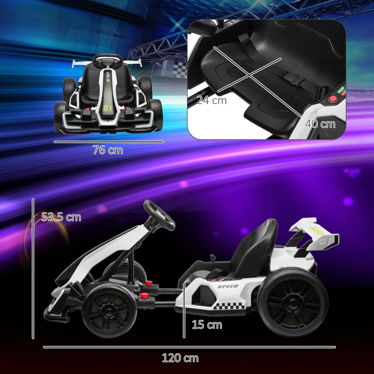 HOMCOM Go Kart Elettrico Bambini 24V 2 Motori Drift Sedile Regolabile Bianco