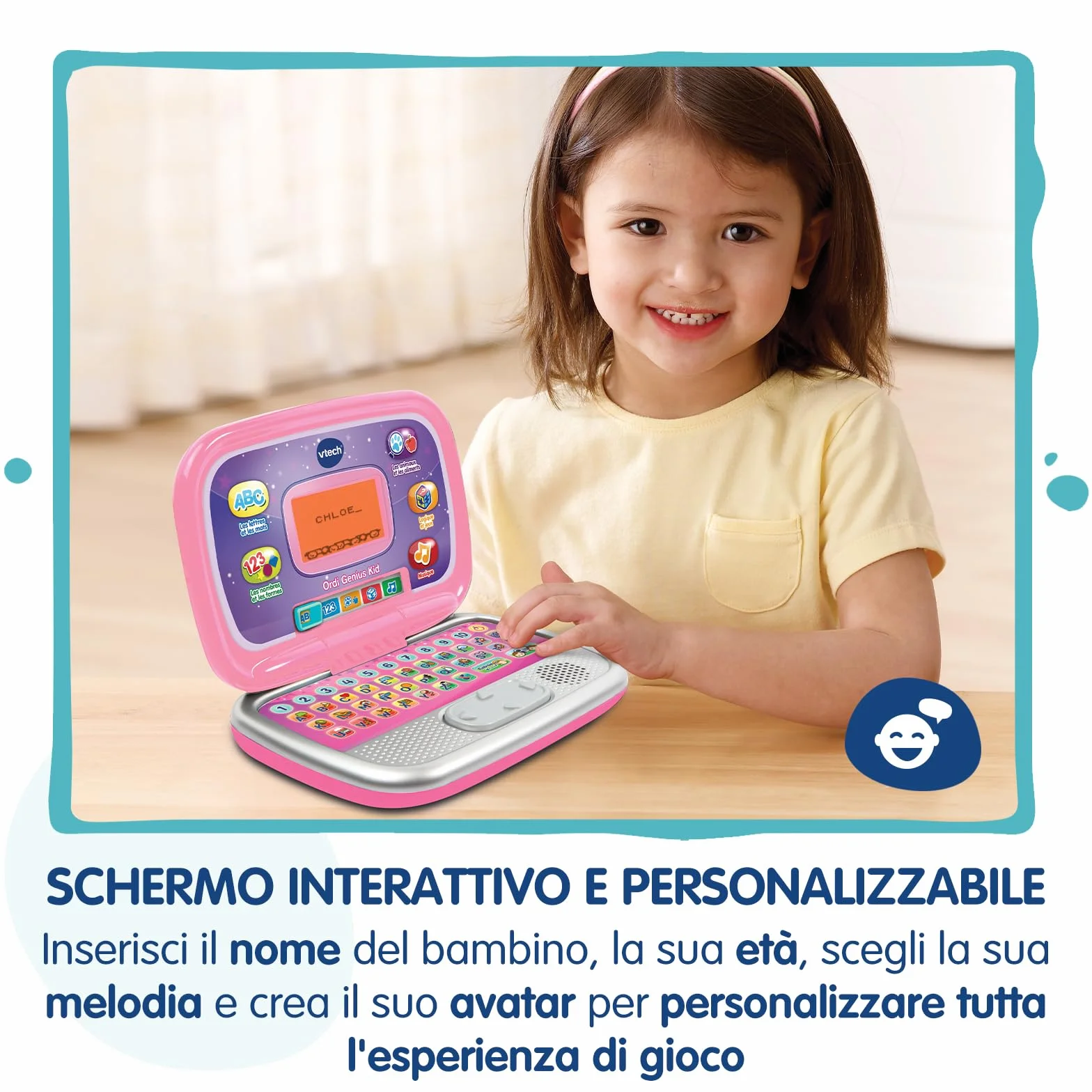 VTech Bit Smart Computer Rosa, Computer Interattivo per Bambini, Computer con Mouse ed Effetti Luminosi, Comoda Maniglia, Gioco Bambino con Animali e Forme, Lingua Italiana, Batterie Incluse, 3-7 Anni