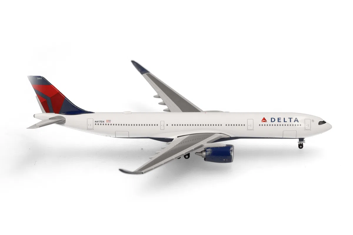 Herpa Modellino aereo Delta Air Lines Airbus A330-900neo, miniatura in scala 1:500, pezzo da collezione, modello senza