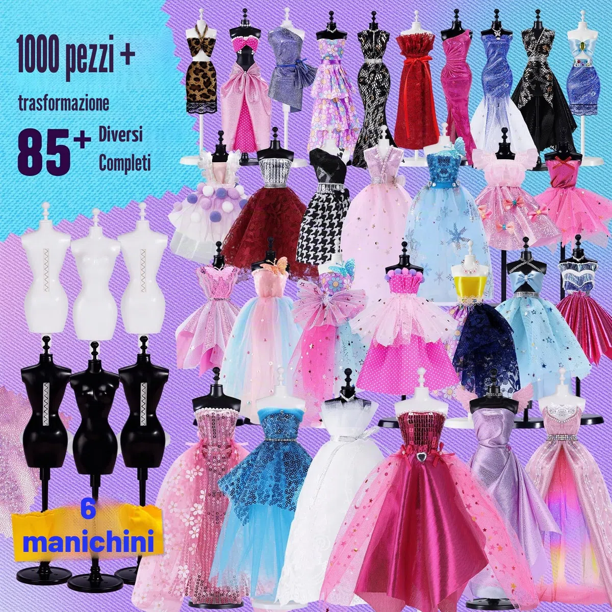 ONE TO FOUR 1000+ Pezzi – Kit Di Design Di Moda Per Ragazze con 6 Manichini, Kit Per Arte e Artigianato Creativi, Kit Da Cucito Per Bambini, Regalo di Compleanno per Bambine, 6 7 8 9 10 11 12+ anni