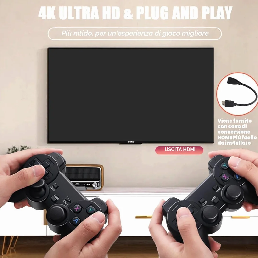 Console di giochi retrò da 128 GB con 38.000 giochi integrati, controller wireless, uscita HDMI per TV, game stick 4K ×2, regalo per bambini e adulti