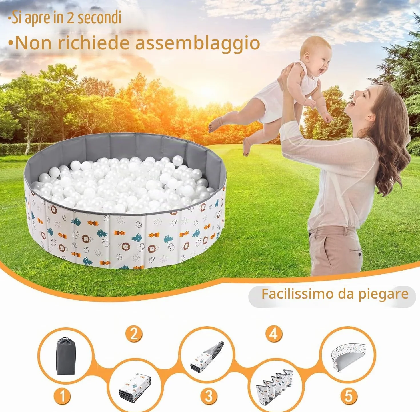 Piscina con palline pieghevole, parco giochi per bambini, camera per bambini (piscina a palline, 120 cm)