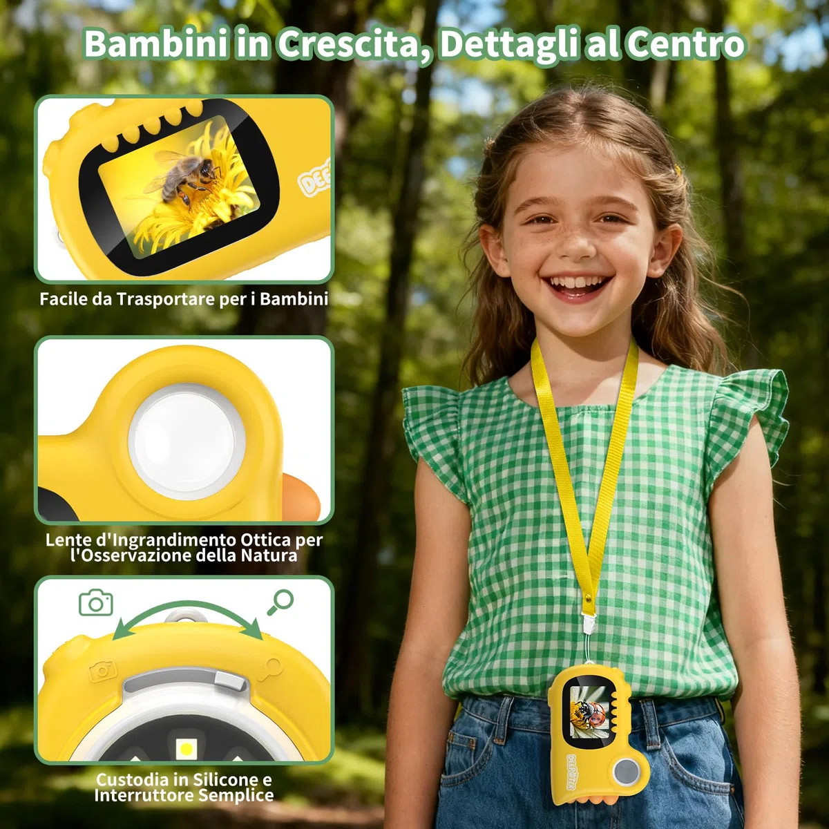 2 in 1 Microscopio Bambini, Deepoter 1000X Microscopio Digitale, Microscopios Portatile con 8 LED Regolabili, Adatto come Regalo di Natale, Compleanno o Capodannodai 3 Aagli 12 Anni, Giallo