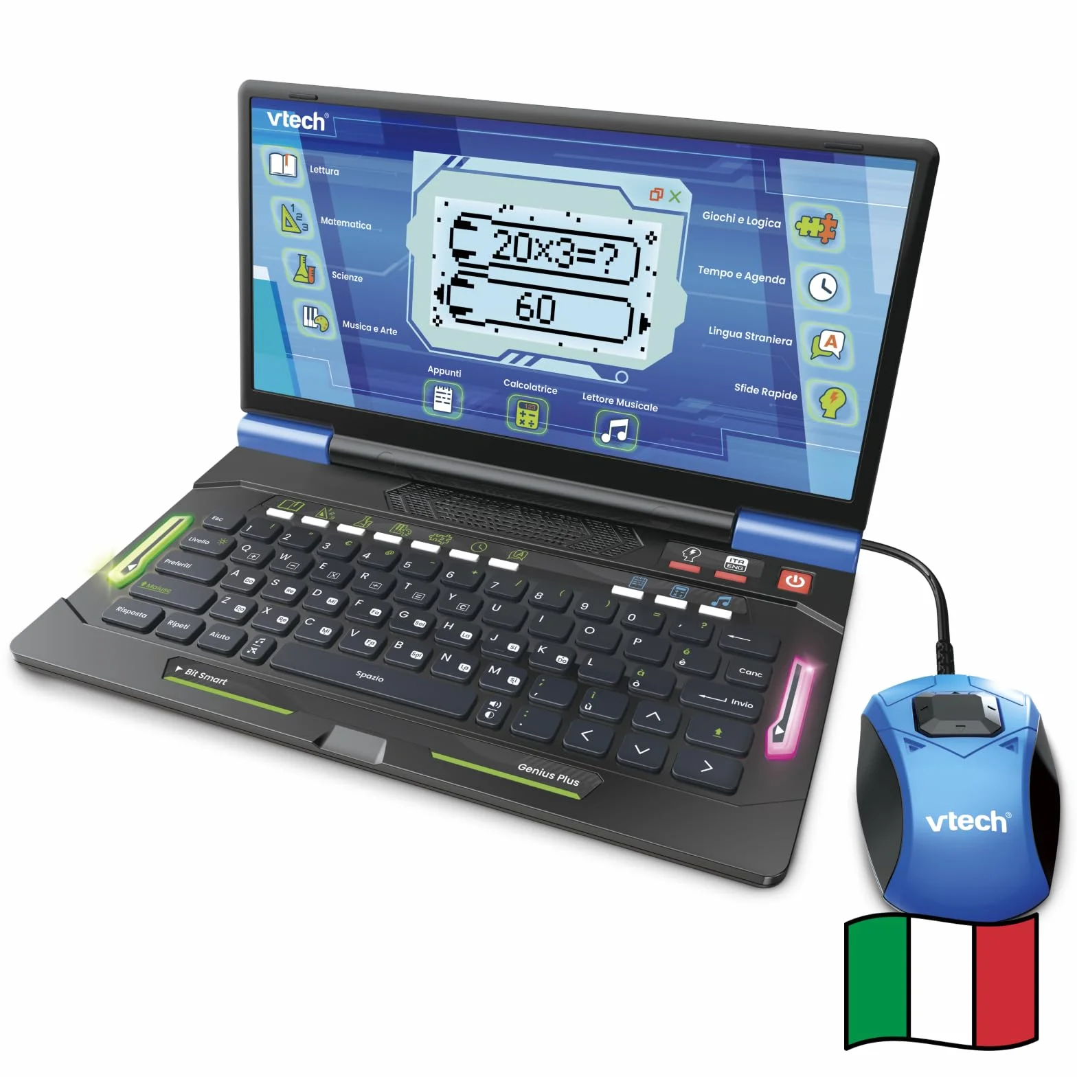 VTech Bit Smart Genius Plus Nero, Computer Interattivo Bambini, Computer con Mouse Incluso, 164 Attività, Computer Didattico Bilingue Italiano e Inglese, Tastiera QWERTY, Batterie Incluse, 6-11 Anni
