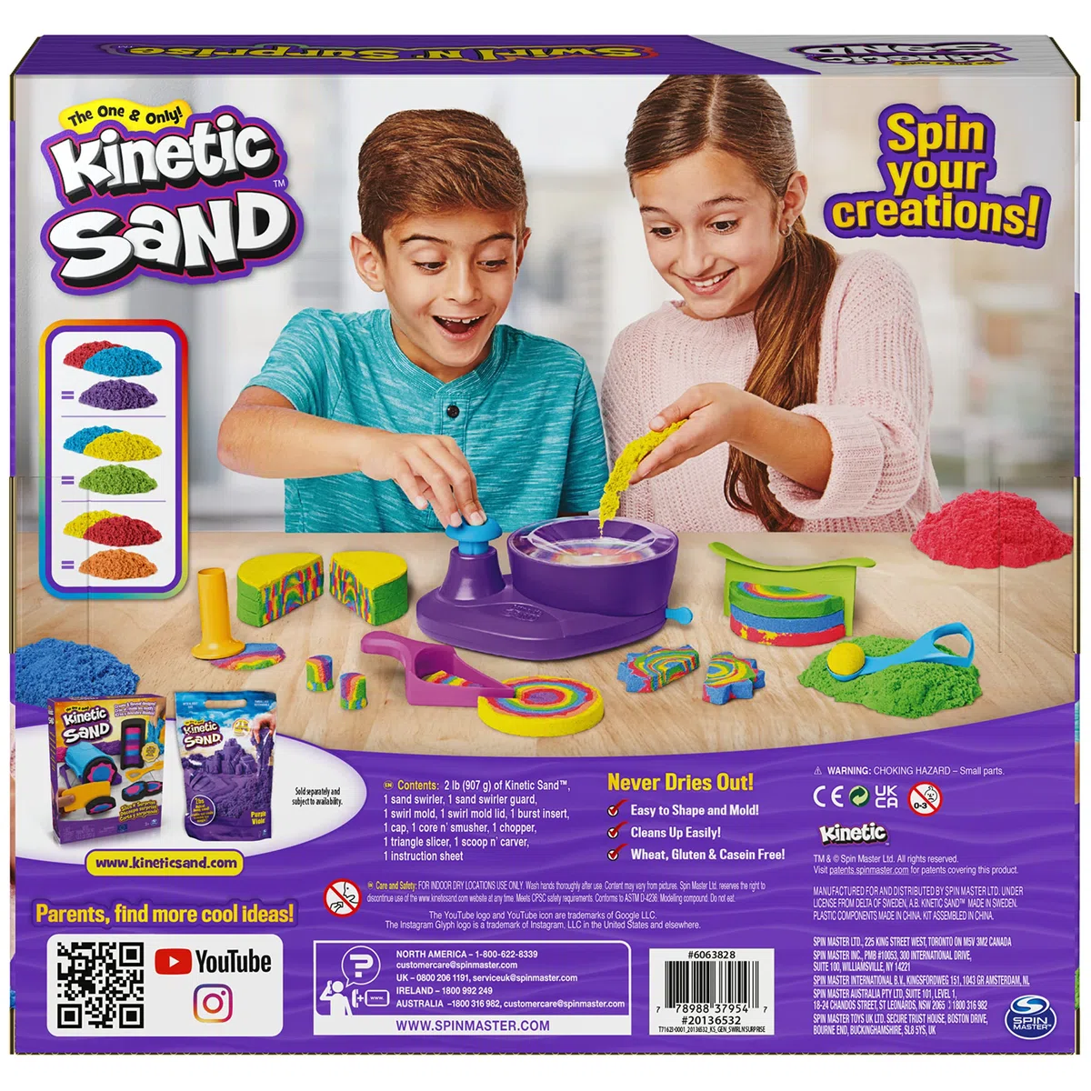 Kinetic Sand |Set Gioco Swirl N' Surprise |Sabbia Colorata in 4 variazioni | Sabbia cinetica 907gr | Sabbia Magica da Modellare | 4 Accessori e Mixer |Giocattoli per Bambini e Bambine 3 Anni