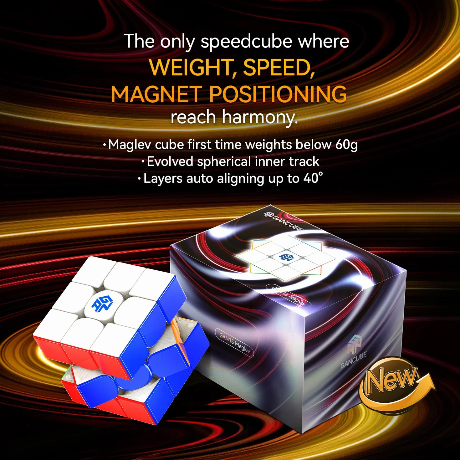 GAN 15 Maglev Leap Cubo nero con rivestimento UV, cubo magnetico leggero 3x3 GAN Cube, puzzle 3D e puzzle per bambini e adulti, combinazione ideale di peso, magneti e struttura, 59,8 g