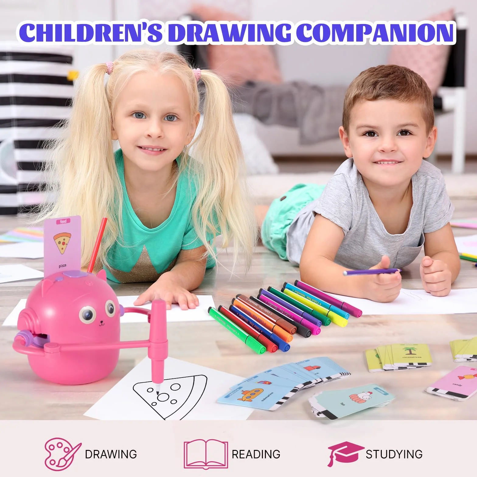 Drawing Robot, Robot da Disegno per Bambini con 100 Carte, Robots da Disegno Che Dipinge, idraw robots Magico Interattivo per Bambini&Bambine (Rosa)