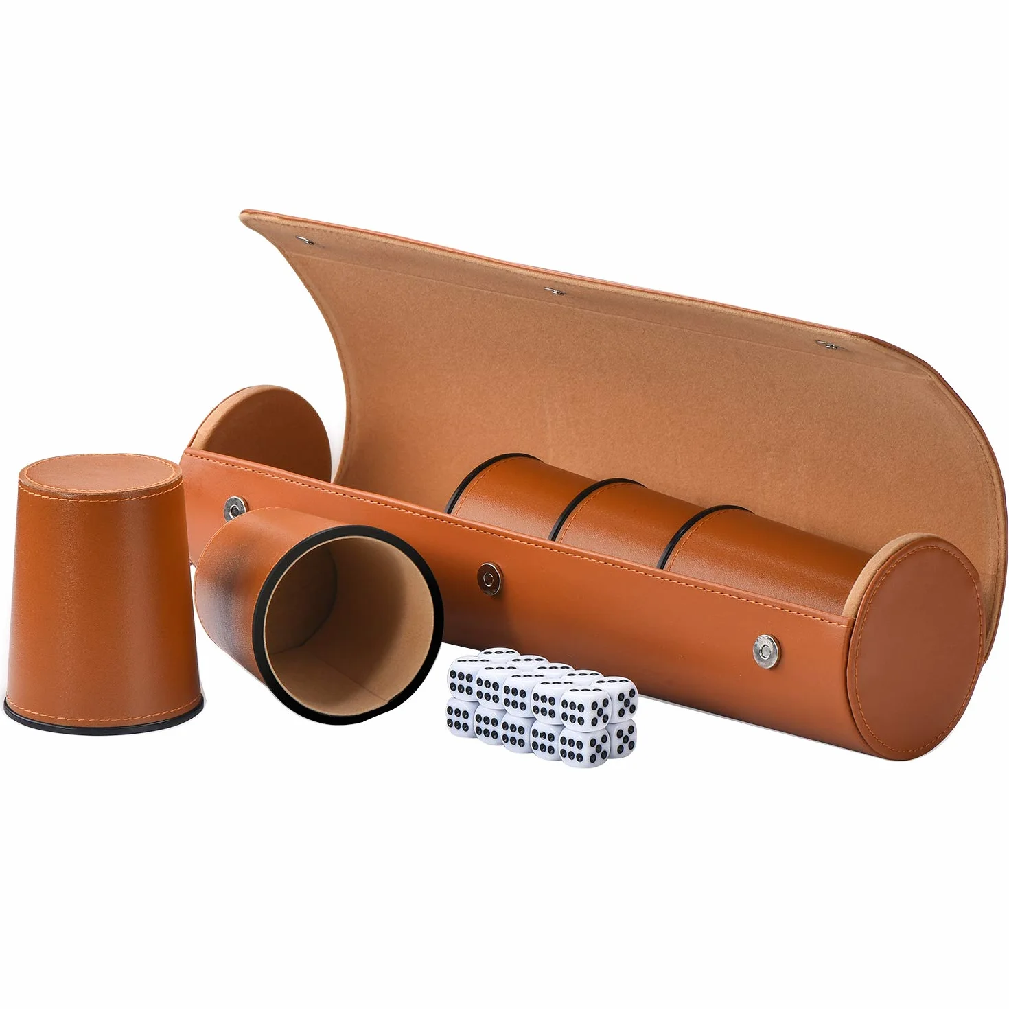 Set di bicchieri per dadi in pelle 5X con 25 dadi, custodia in ecopelle con chiusura magnetica per Farkle Yahtzee