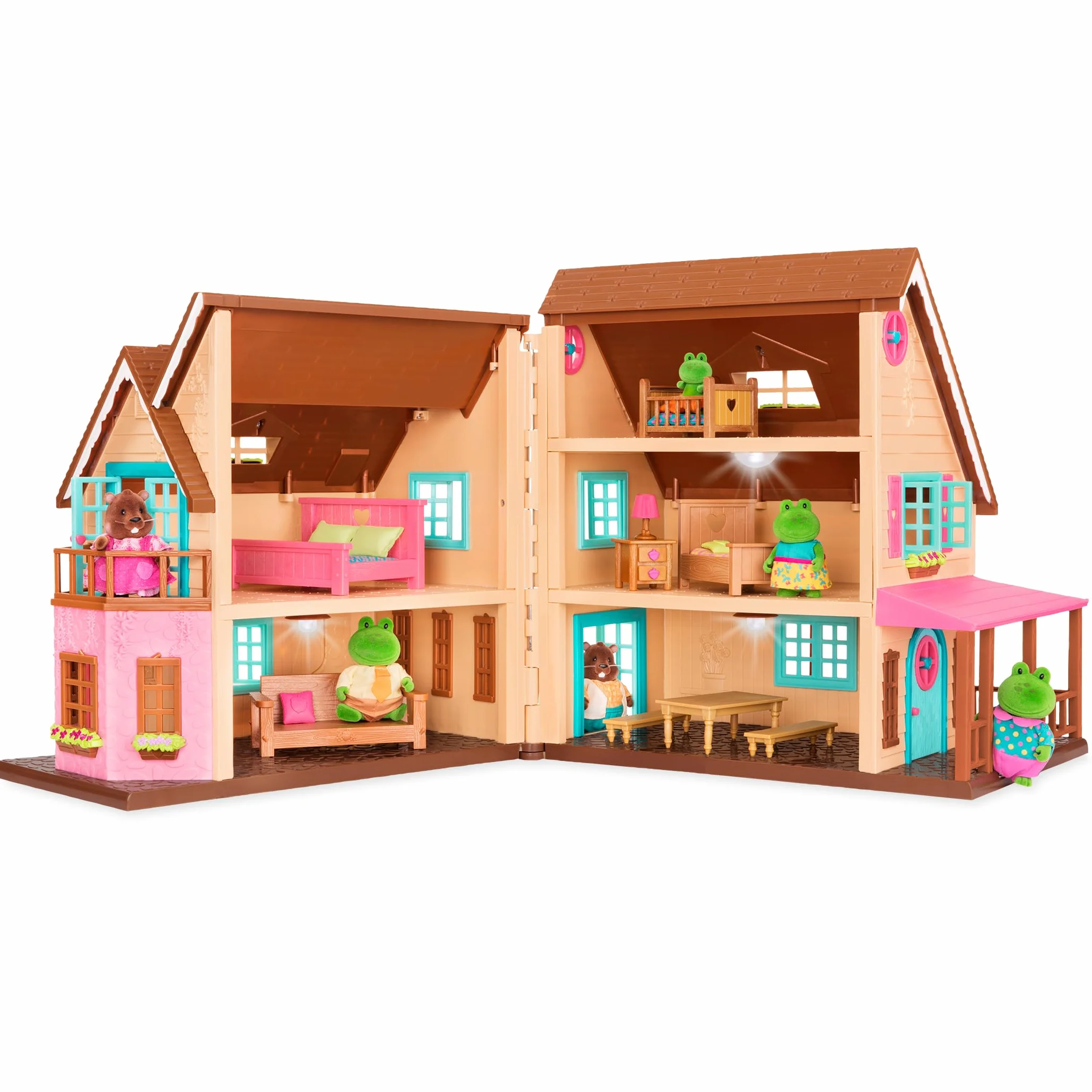 Li'L Woodzeez - Honeysuckle Hillside Cottage - Set di giocattoli da 20 pezzi con casetta per giochi, mobili e accessori - Case in miniatura e set da gioco per bambini dai 3 anni in su