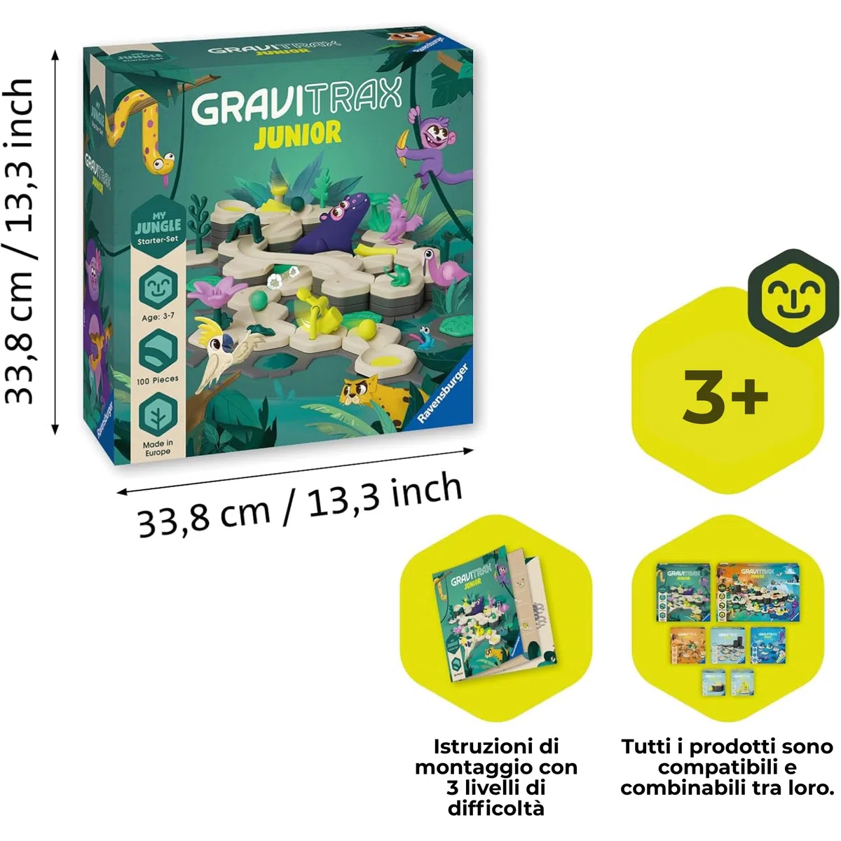 Ravensburger - GraviTrax Junior My Jungle Starter-Set, Pista biglie 100 pezzi, Rompicapo bambini, Giochi bambini 3 anni e più, Gioco Interattivo ed Educativo STEM, Compatibile con tutti i GraviTrax
