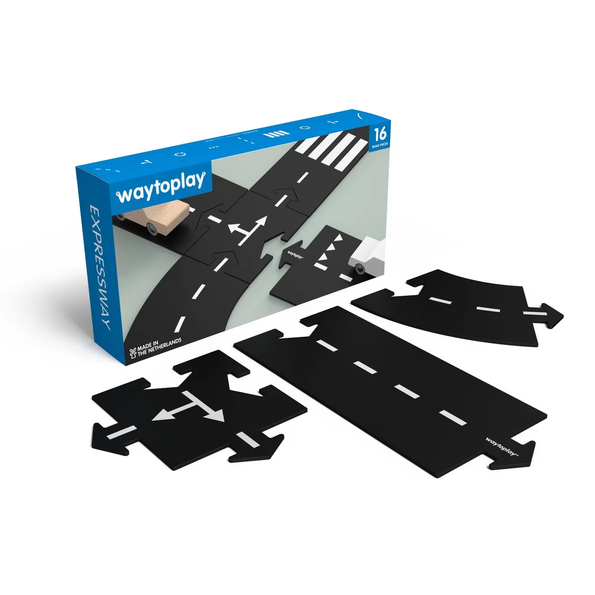 Waytoplay Strada Giocattolo 16 Pezzi Nero con Strisce Bianche