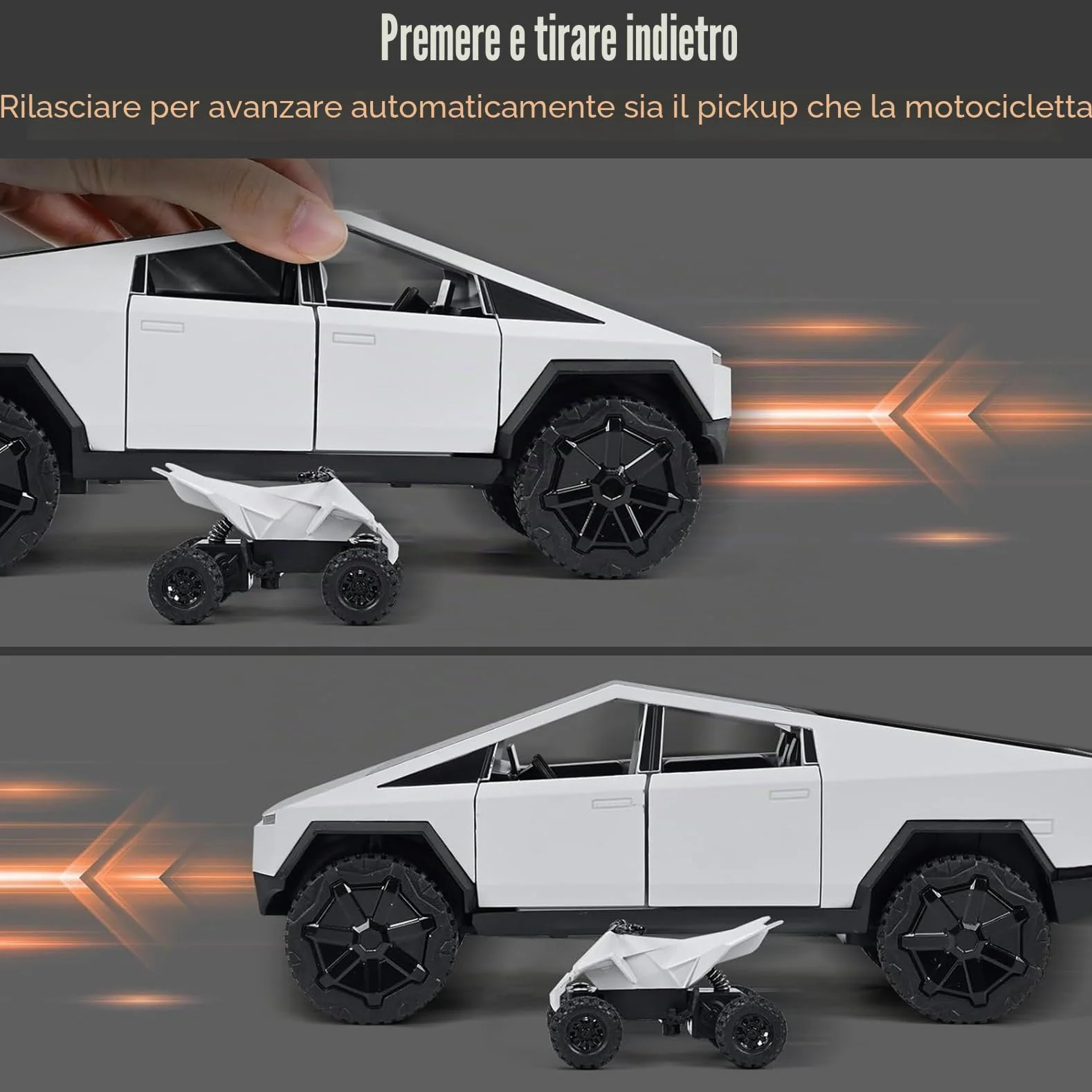 Tesla Truck Modellino 1:24, Macchinina Truck, kit Modello di Camper con Luce e Musica, Funzione Pull-Back, Lega Pressofusa, Ideale per Bambini dai 3 Anni e Collezionisti (Argento)