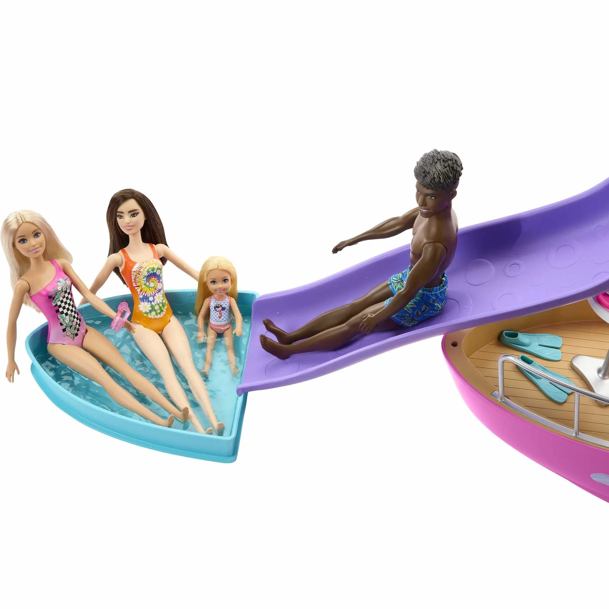 Barbie - Barca dei Sogni, Playset con piscina, scivolo, un delfino e 20+ accessori, giocattolo per bambini, 3+ anni, HJV37