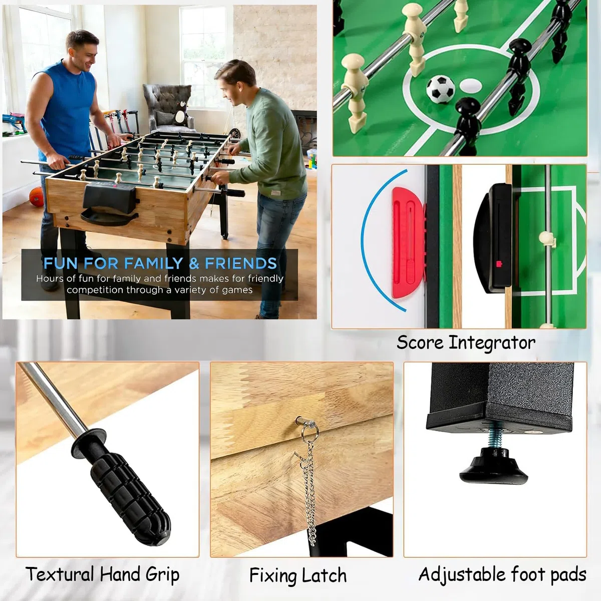 Tavolo Multigioco 4 in 1 Legno Calcio Balilla Biliardo Ping Pong Air Hockey 122x61x73 cm