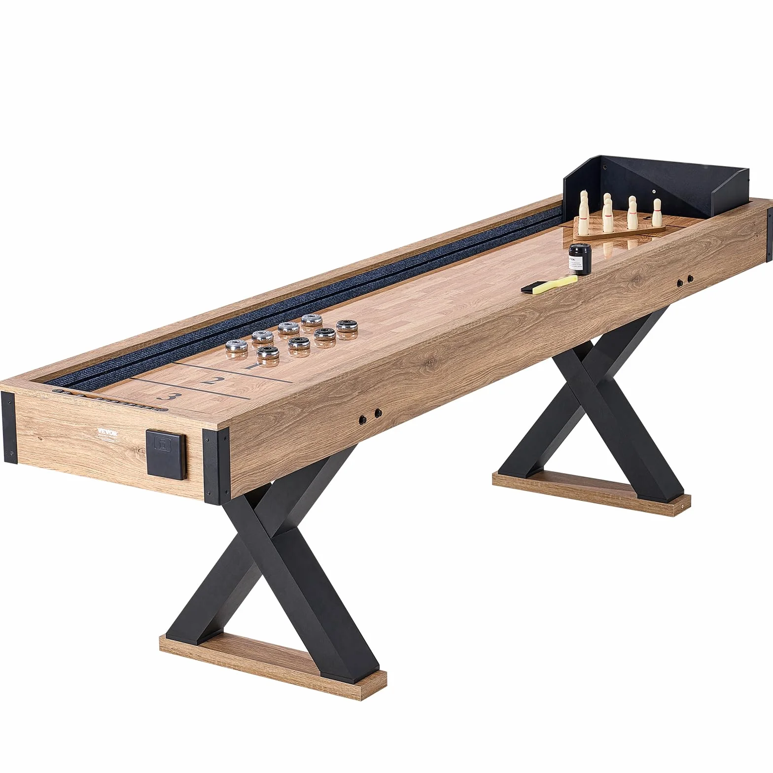 VEVOR Tavolo da Shuffleboard 274 cm per Giochi da Tavolo Giochi a Gruppo, Set Gioco di Shuffleboard Bowling 2 in 1, con Campo da Gioco Antigraffio, Gambe, 8 Dischi, Set da Bowling da Tavolo, Feste