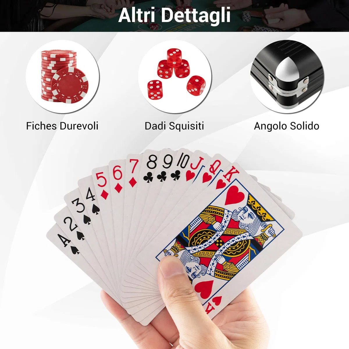 COSTWAY Chips Poker Set da Poker di 500 Chips, Inclusi 2 Mazzi di Carte da Poker 5 Dadi 1 Pulsante Dealer Valigetta in Alluminio (Argento)