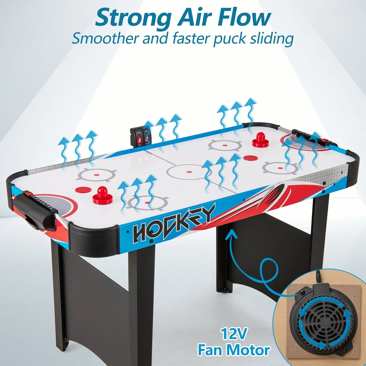 HOMASIS Tavolo da Air Hockey in Legno con Display LED e Motore 12V, 2 Dischi e 2 Pattini