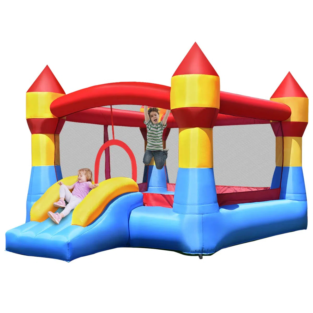 COSTWAY Castello Gonfiabile Castello di Gioco con Scivolo per Bambini da Esterno Giardino (370X280X230cm)