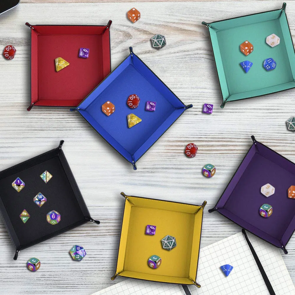SIQUK 6 Pezzi Tavola per Dadi Pieghevole in Pelle Supporto Quadrato Giochi da Tavolo Rpg DND