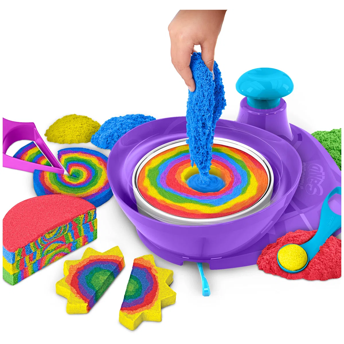 Kinetic Sand |Set Gioco Swirl N' Surprise |Sabbia Colorata in 4 variazioni | Sabbia cinetica 907gr | Sabbia Magica da Modellare | 4 Accessori e Mixer |Giocattoli per Bambini e Bambine 3 Anni