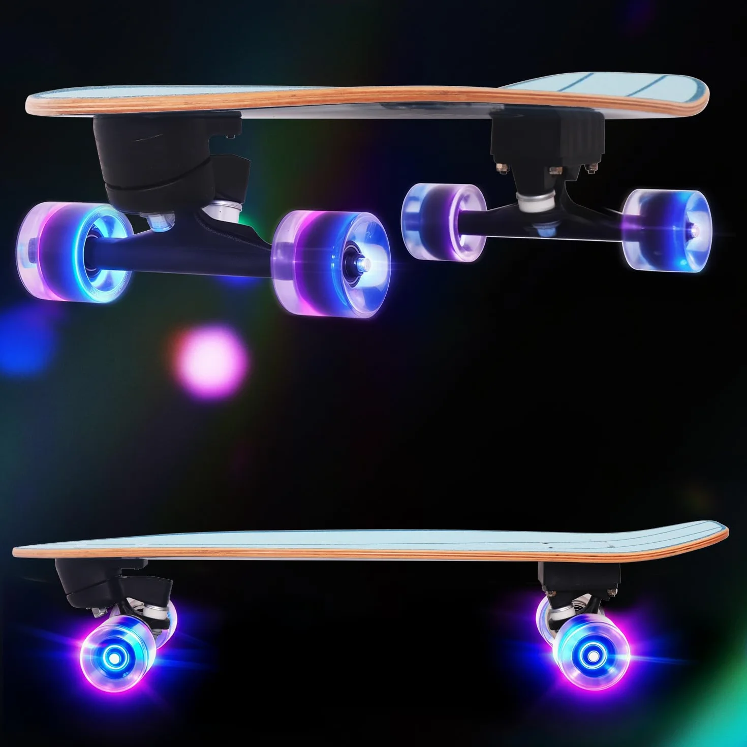 Nattork Skateboard completo da 29" x 8" per bambini, skateboard Cruiser per principianti, doppio kick girls, skateboard con legno d'acero (Black Hole)