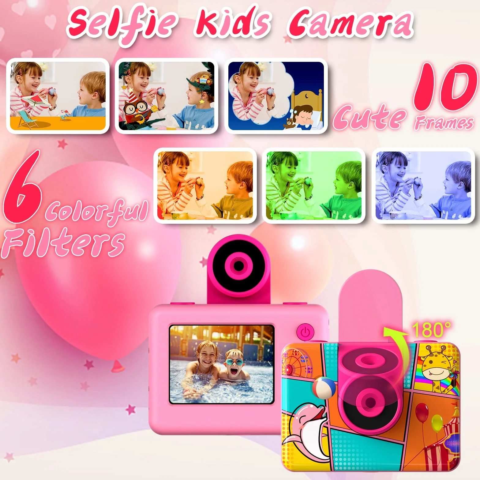 CHAKEYAKE Macchina Fotografica Bambini, 2.0” Fotocamera Digitale Impermeabile, 1080P 180 °Flip Len, Subacquea Macchina Fotografica Giocattolo Videocamera con Scheda SD 32G per Bambini 3-12 anni