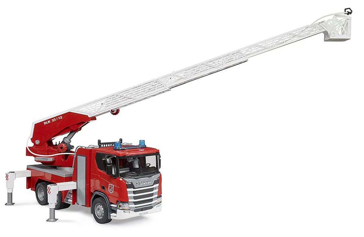 Bruder 03591 Camion dei pompieri Scania Super 560R con scala girevole pompa acqua luci suoni