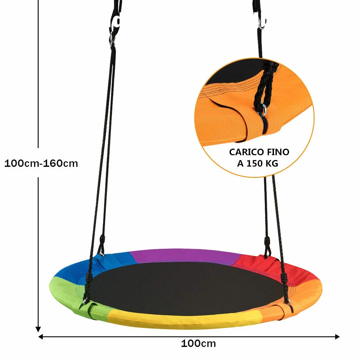 COSTWAY Altalena da Giardino a Nido per Bambini, Sedia Sospesa Giardino con Telaio in Metallo, Regolabile in Altezza 100-160 cm, per Adulti e Bambini, Portata 150 kg (Colorato)