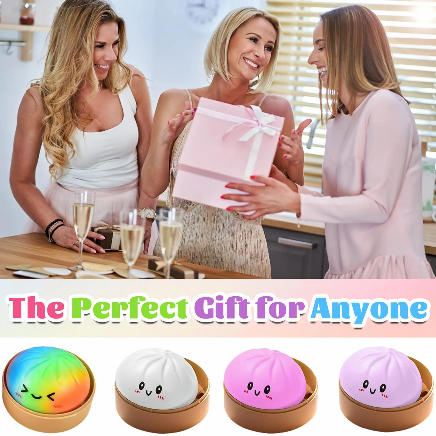 Giocattoli Antistress Gnocco, 4 Pezzi Palline Antistress Gnocco, Dumpling Stress Ball, Dumpling Squishys Toy, giocattolo squishy gnocchi, Glitter Dumpling Squishys, Per Lavoro, Studio, Viaggio E Relax