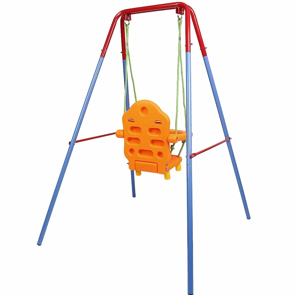 Altalena per bambini con cavalletto e sedile, bracciolo e cintura di sicurezza, sedile per altalena, altalena 3 in 1 per bambini con schienale, facile da montare (107 x 96 x 131 cm)