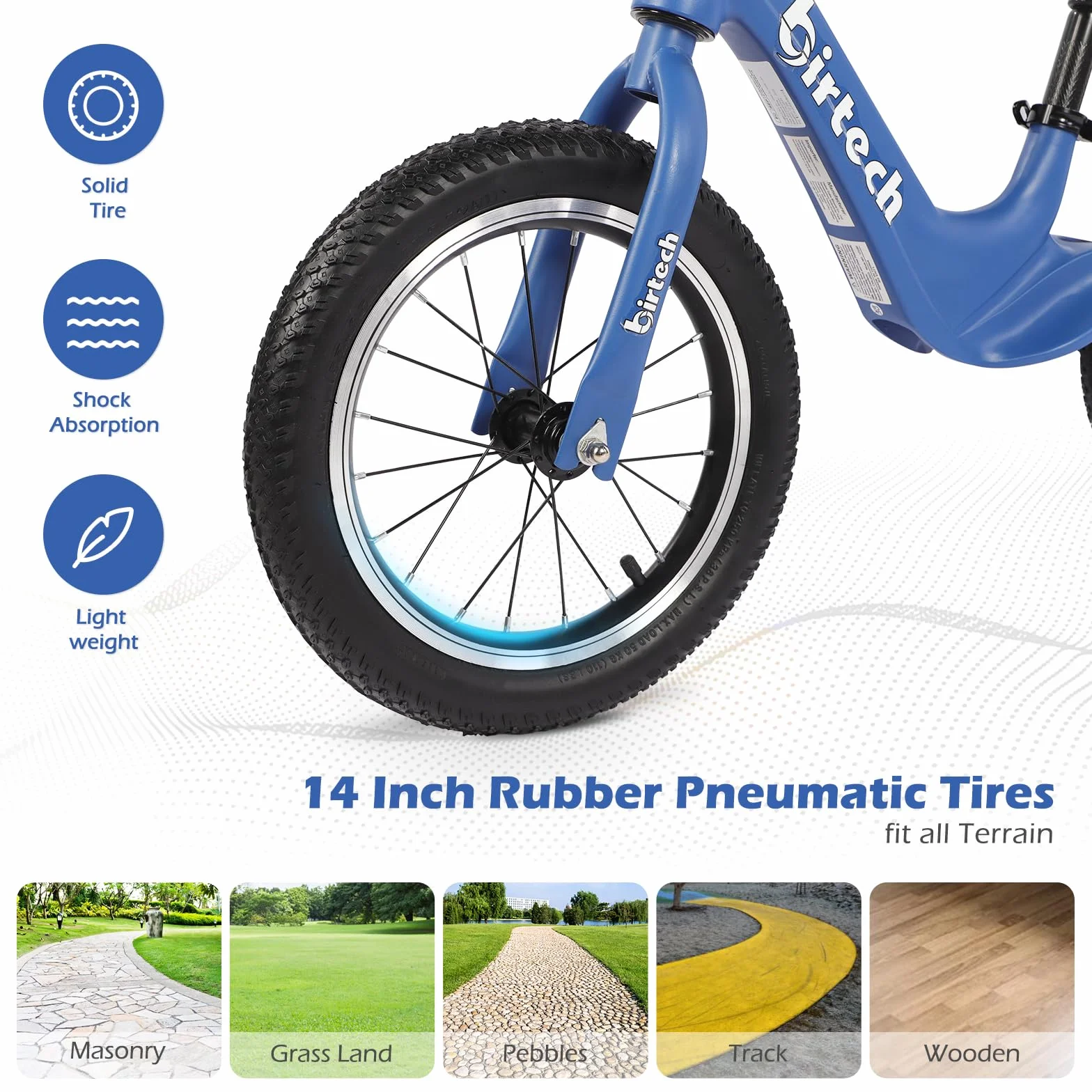 H.yeed Bicicletta da corsa per bambini da 35,6 cm (14 pollici) con pneumatici e telaio in lega di magnesio, leggera, senza pedale, bici da allenamento per bambini 3 4 5 6 anni (blu)