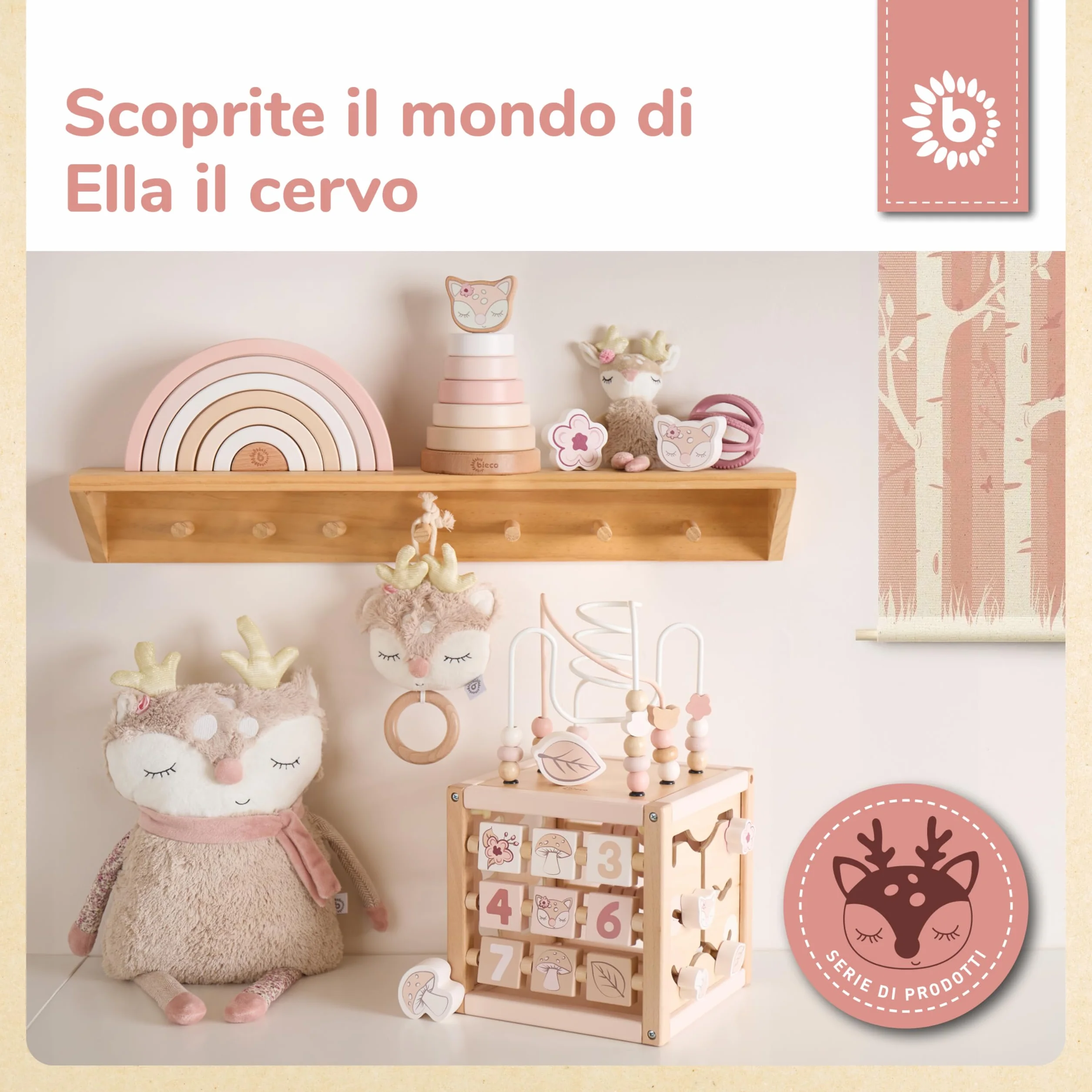 Bieco REH Ella - Cubo motorio in legno sostenibile FSC®, giocattolo per bambini, a partire da 1 anno, cubo di attività Montessori