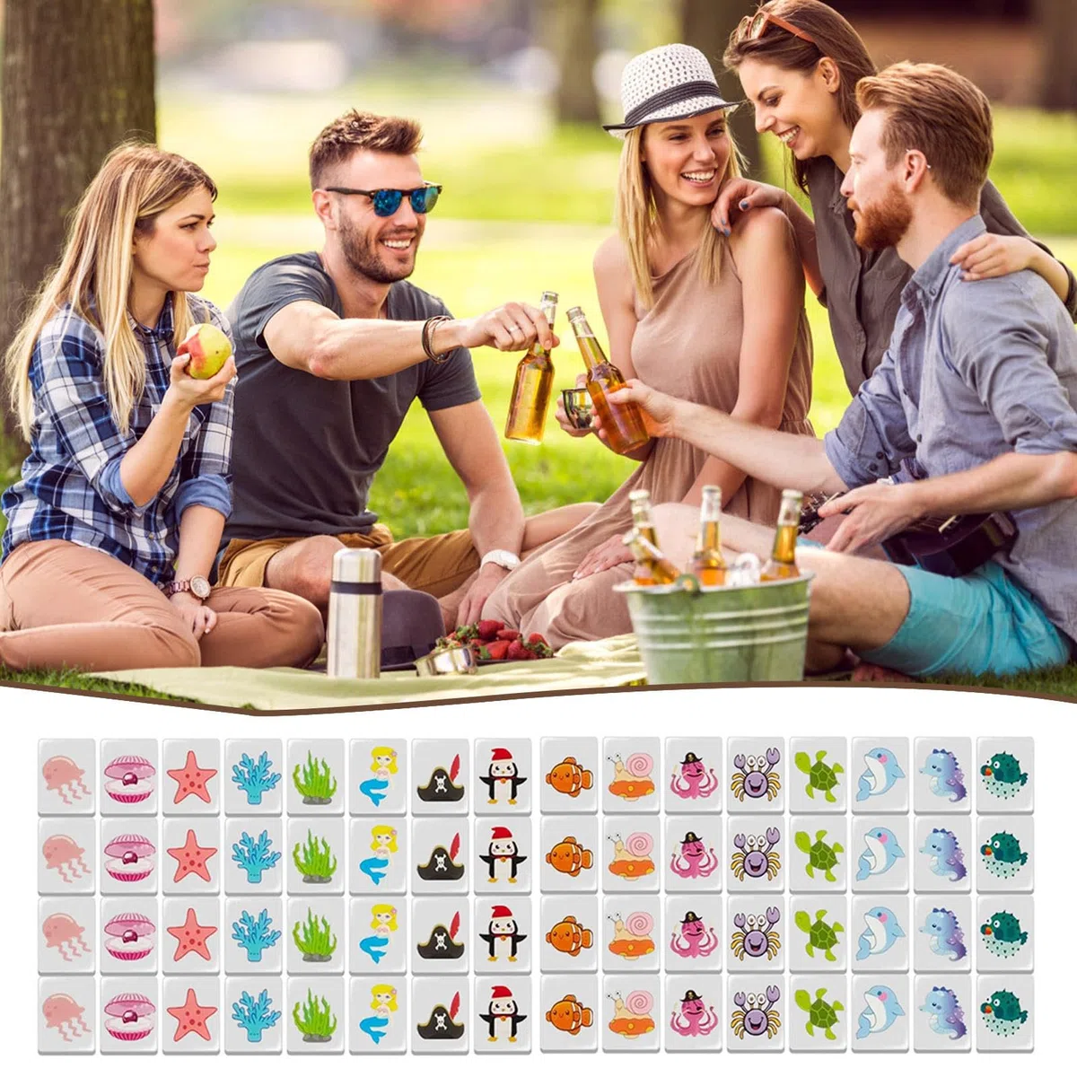 Mahjong Set z Flagą Narodową 65 Gier w Piastrelle