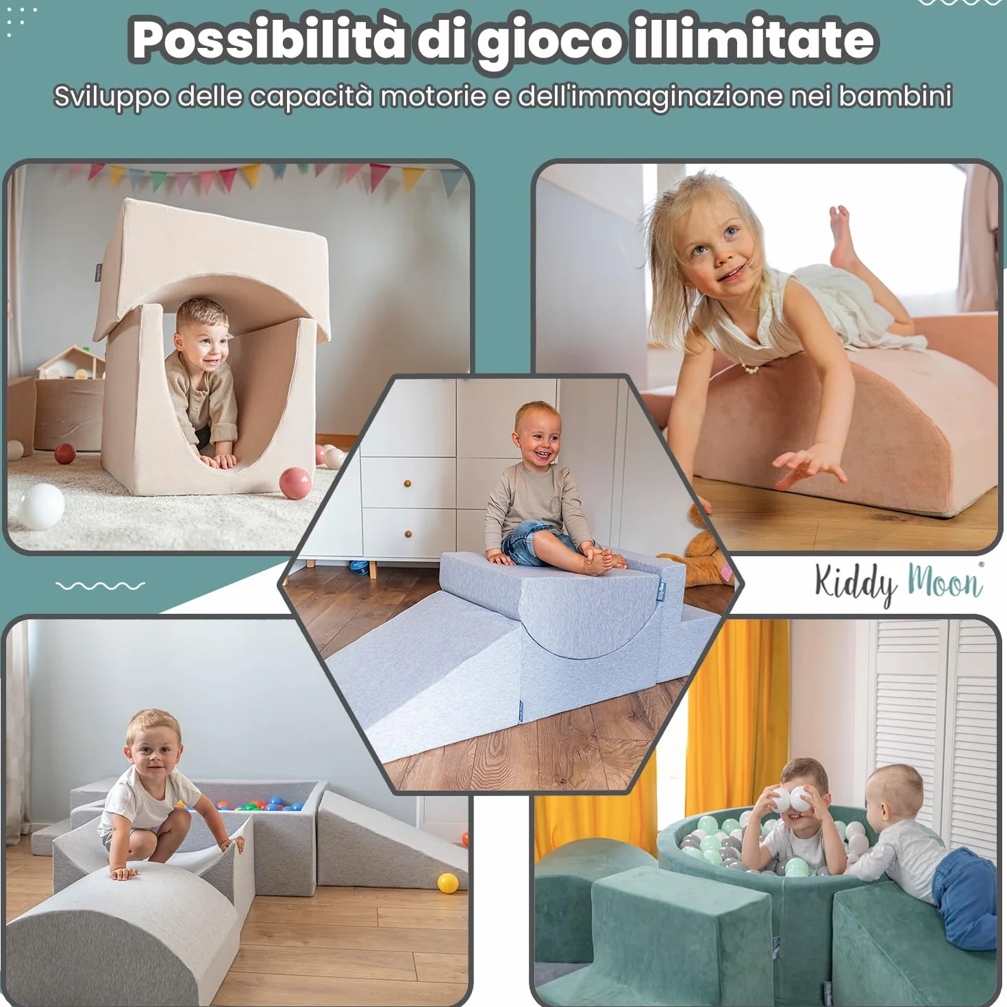 KiddyMoon Area di Gioco in Schiuma con Quadrato Piscina di Palline (200 Palline) per Bambini, Rosa:Rosa Chiaro/Perla/Trasparente