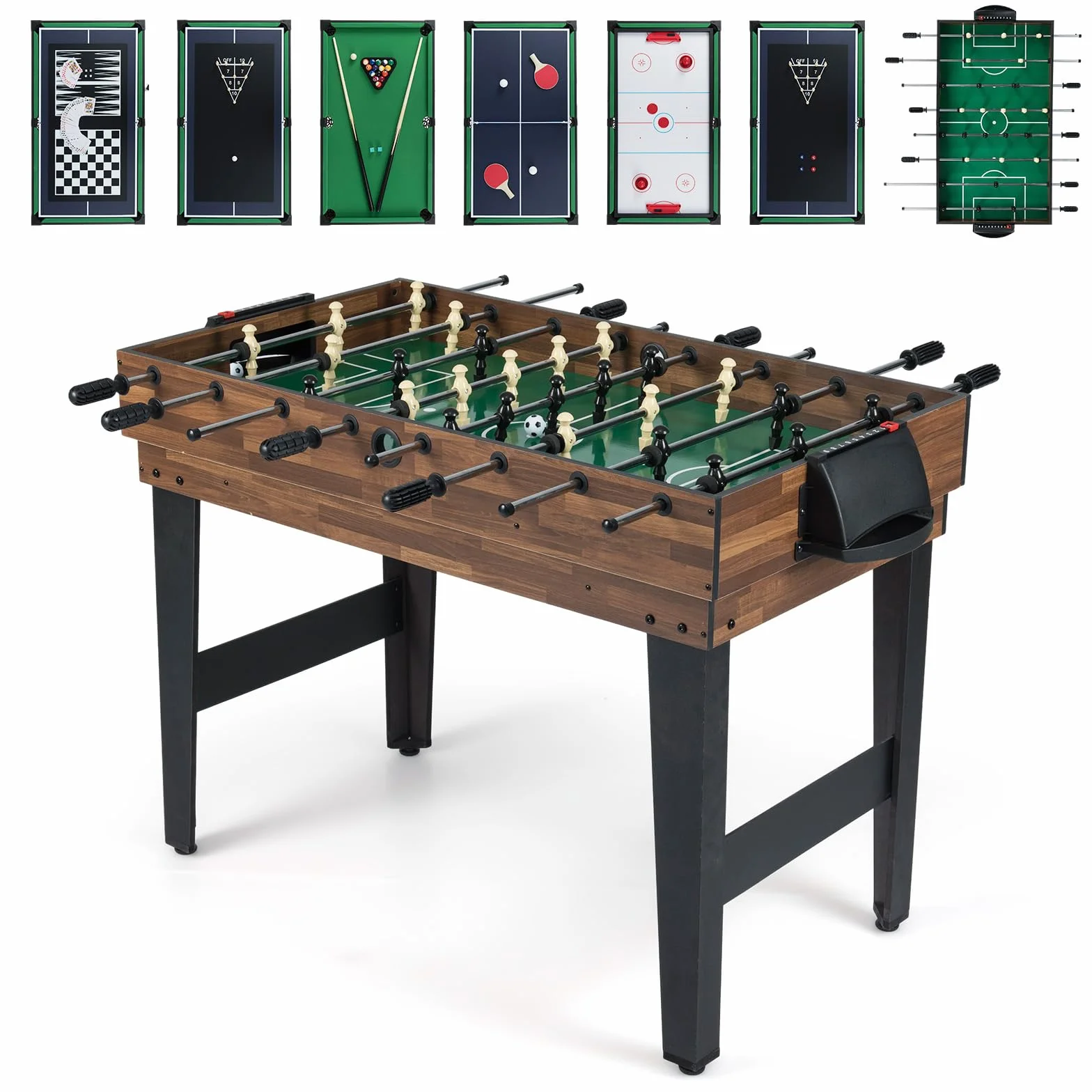 COSTWAY 12 in 1 Set da Tavolo per Giochi Combo, Tavolo Multiuso con Calcio Balilla Air Hockey Biliardo Ping Pong Scacchi Bowling, Set Combinato per Giochi Multipli