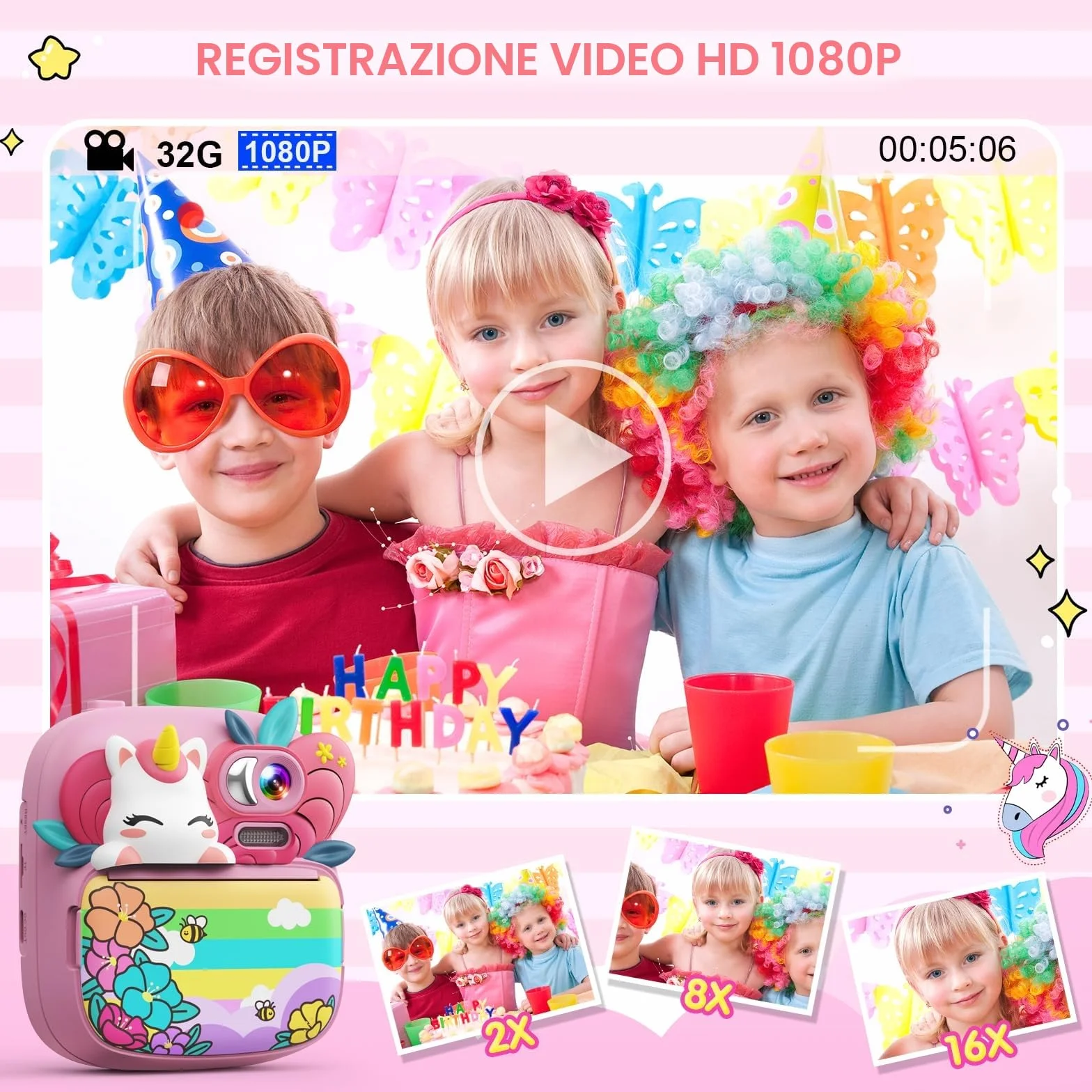 TIATUA Macchina Fotografica Bambini Istantanea, 2.4 Pollici 1080P HD Fotocamera Bambini con 32GB Scheda & Carta da Stampa, Regali per bambini dai 3 ai 12 anni
