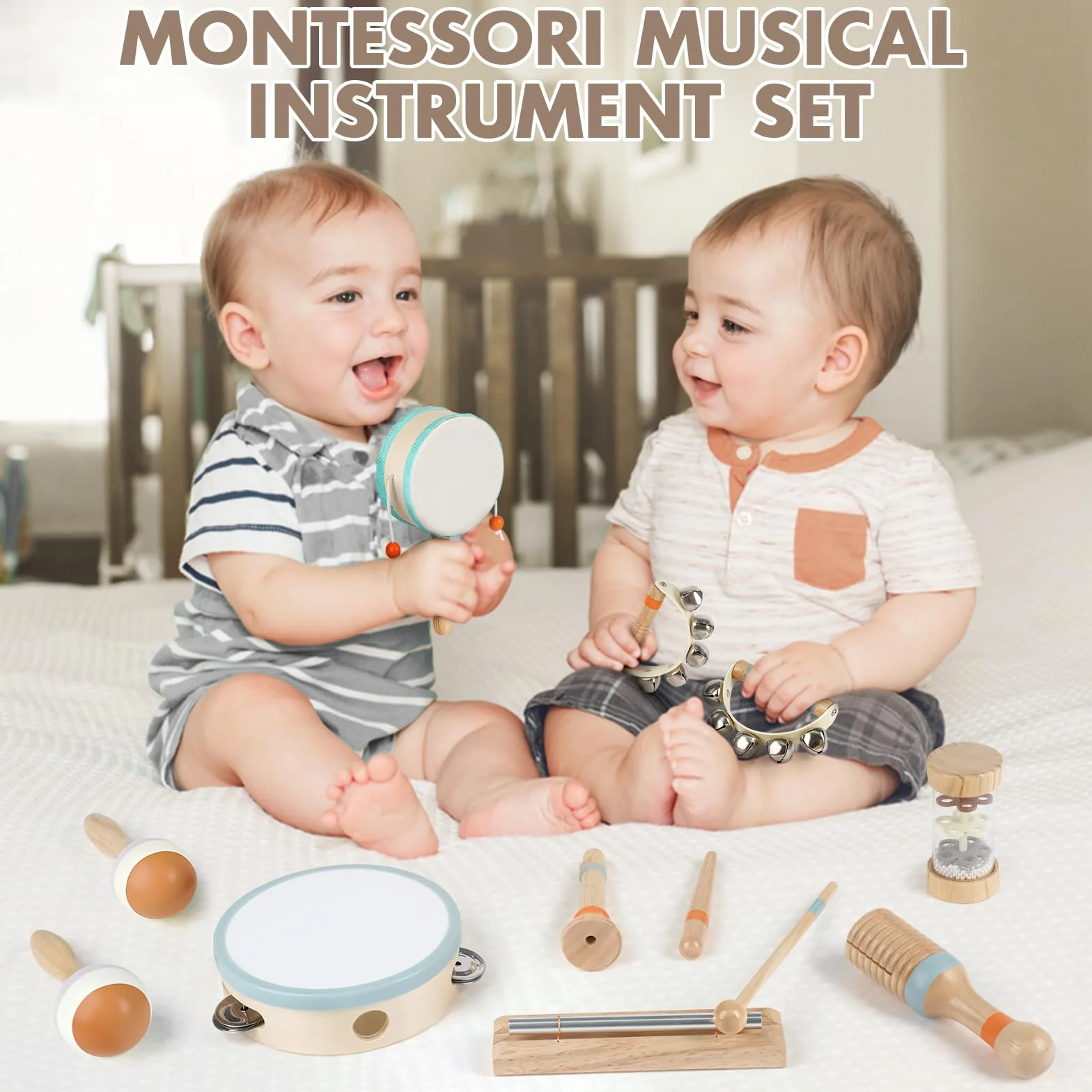 Strumenti Musicali Montessori in Legno Batteria per Bambini 3-6 Anni Giochi