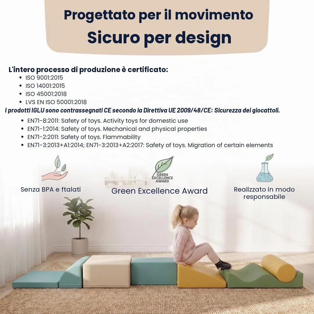 IGLU Soft Play Discoverer 7 XL Cubi Psicomotricità Blocchi per Bambini in Schiuma Set da Gioco 1 anno Montessori 12+ mesi Pastel Sea