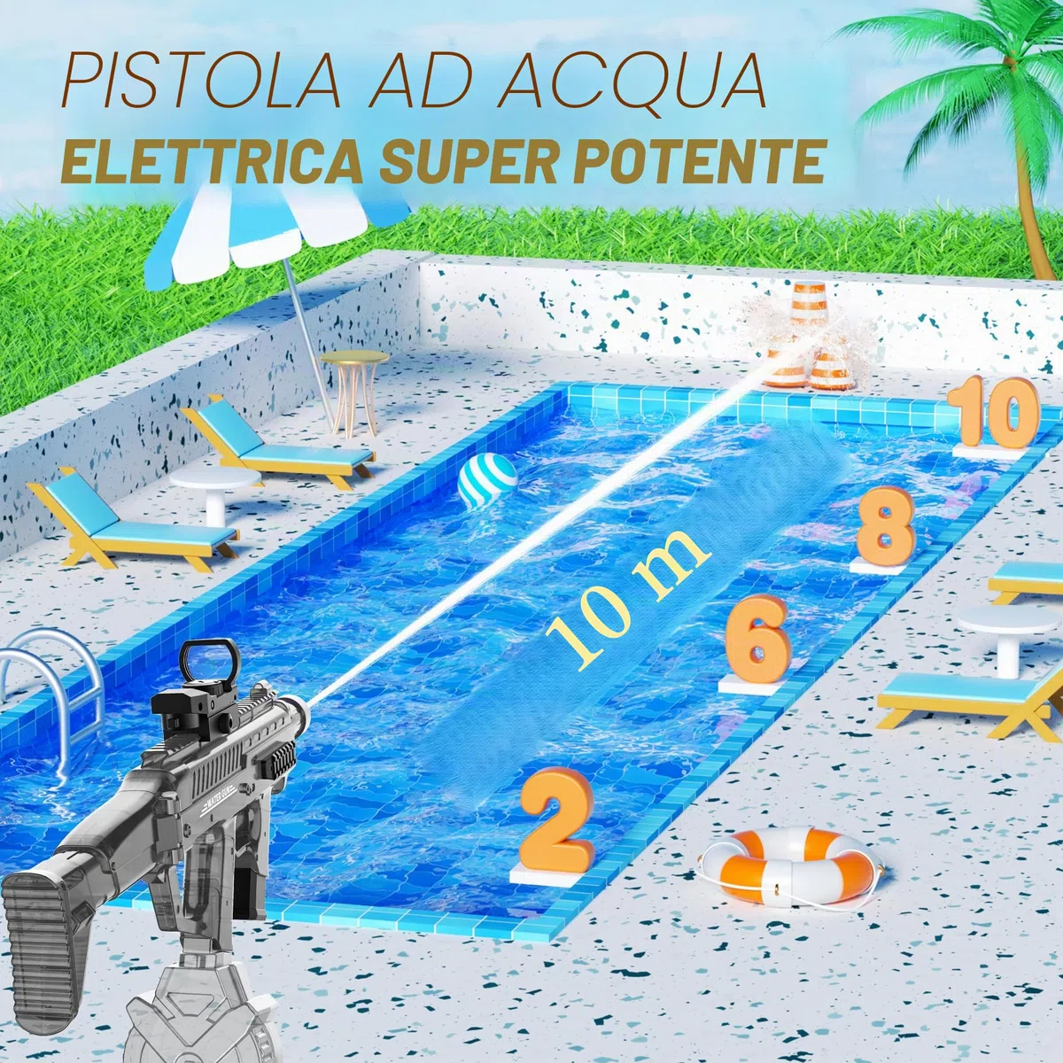 Pristar Pistola ad Acqua Elettrica 730 ml per Adulti e Bambini - Automatica Potente a Lunga Gittata 8-10 metri per Battaglie d'Acqua in Piscina, Spiaggia e Giardino